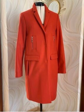 Escada Sport Bright Orange Wool Single-Breasted Trench Coat